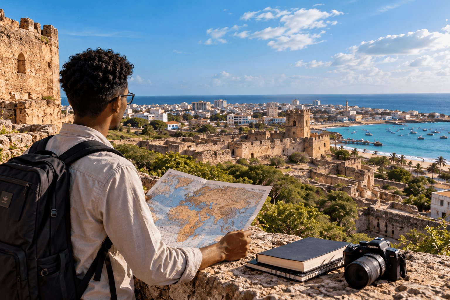 Geography and History student studying historical sites and geographical maps